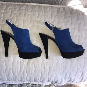Nine West 7.5 Blue Suede Platform Slingbacks